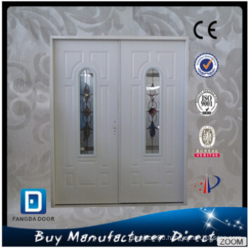 Center Arch Decorative Glass Inserted Double Steel Entry Exterior Door